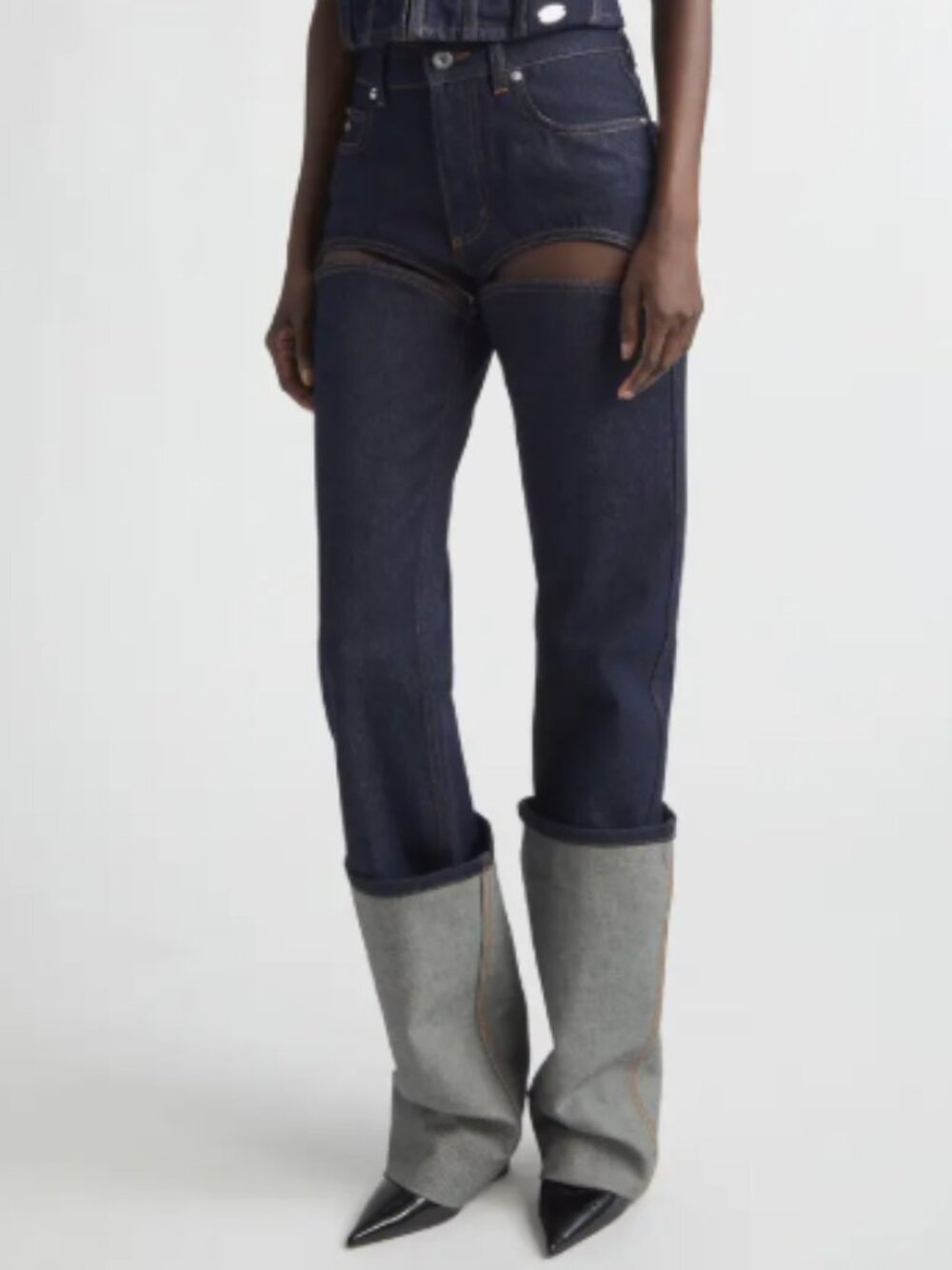 JEAN PAUL GAULTIER CUTOUT CUFFED JEANS SIZE US 28 NWT